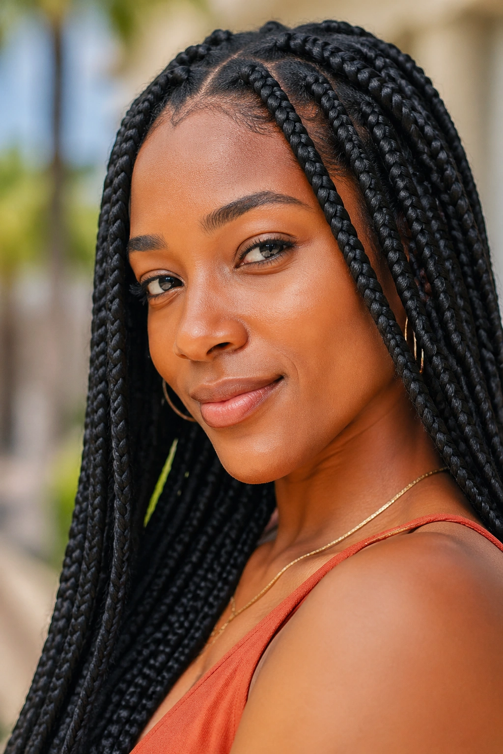 Close-up of a person with knotless box braids