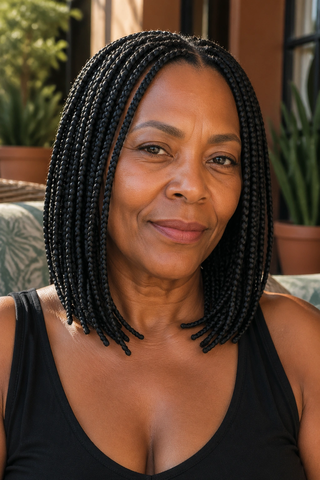 Close-up of shoulder-length box braids on a real woman