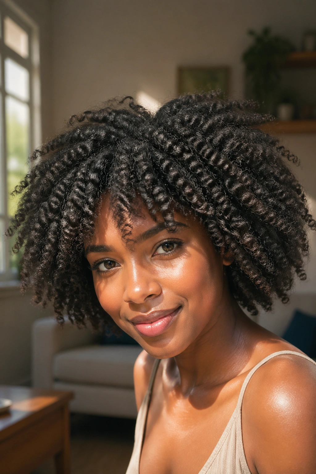 Close-up of real person with braid-out afro showing textured unravelled waves