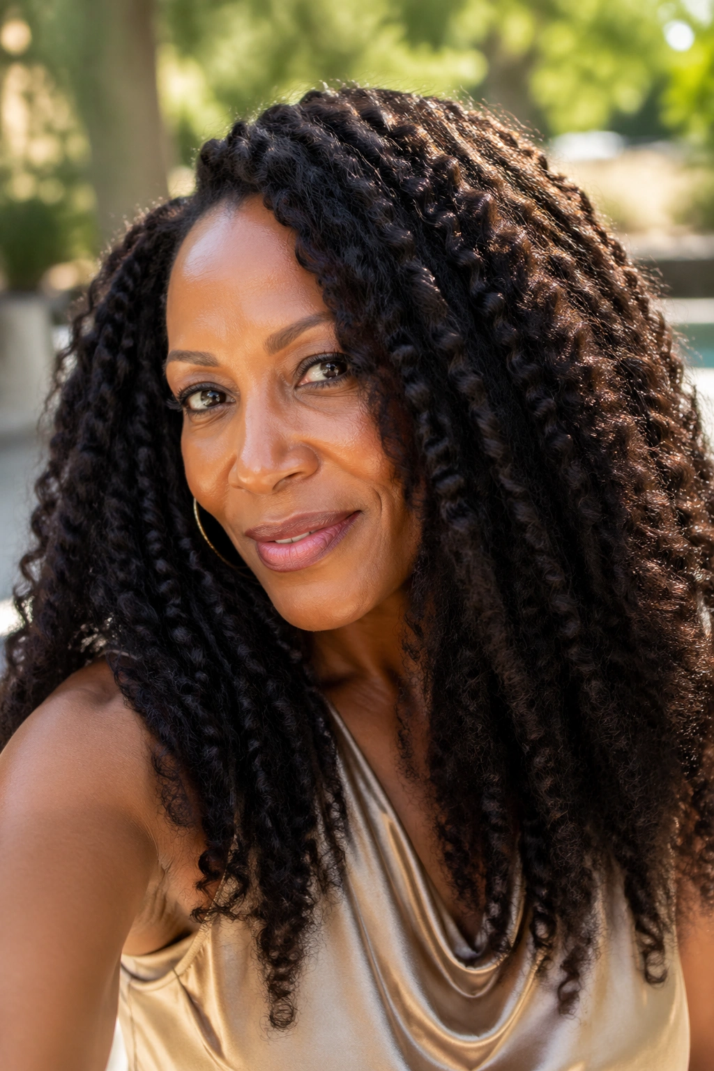 Close-up of braid-out texture on long Afro hair