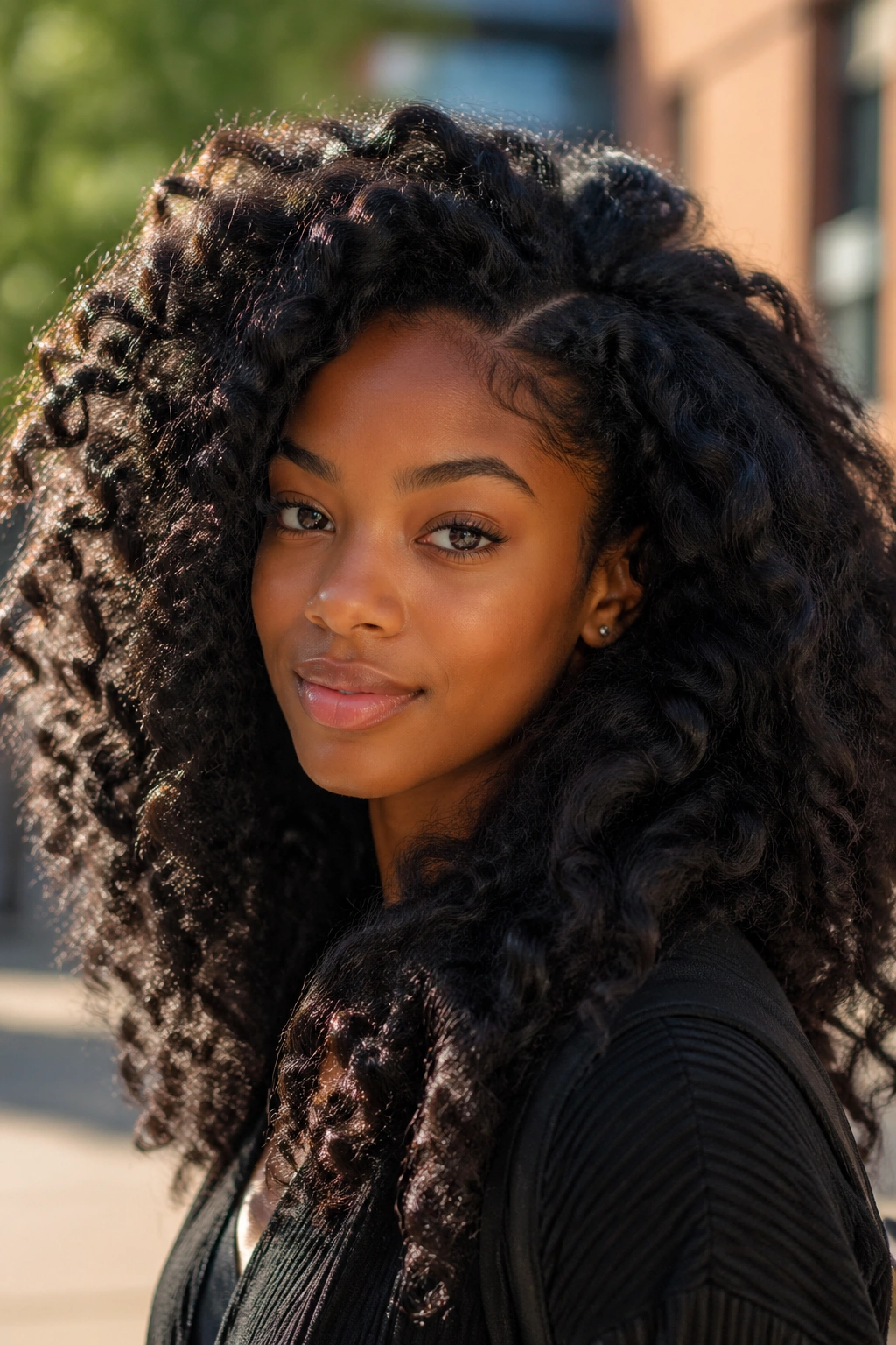 Real person with a voluminous braid-out hairstyle
