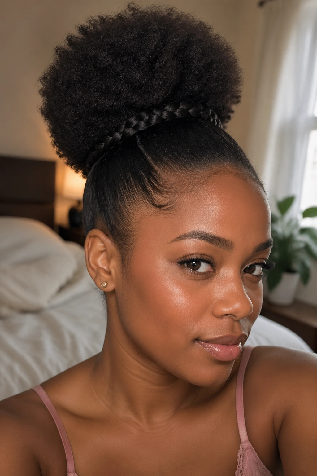 Puff with braided base wrapped around the elastic on a real woman