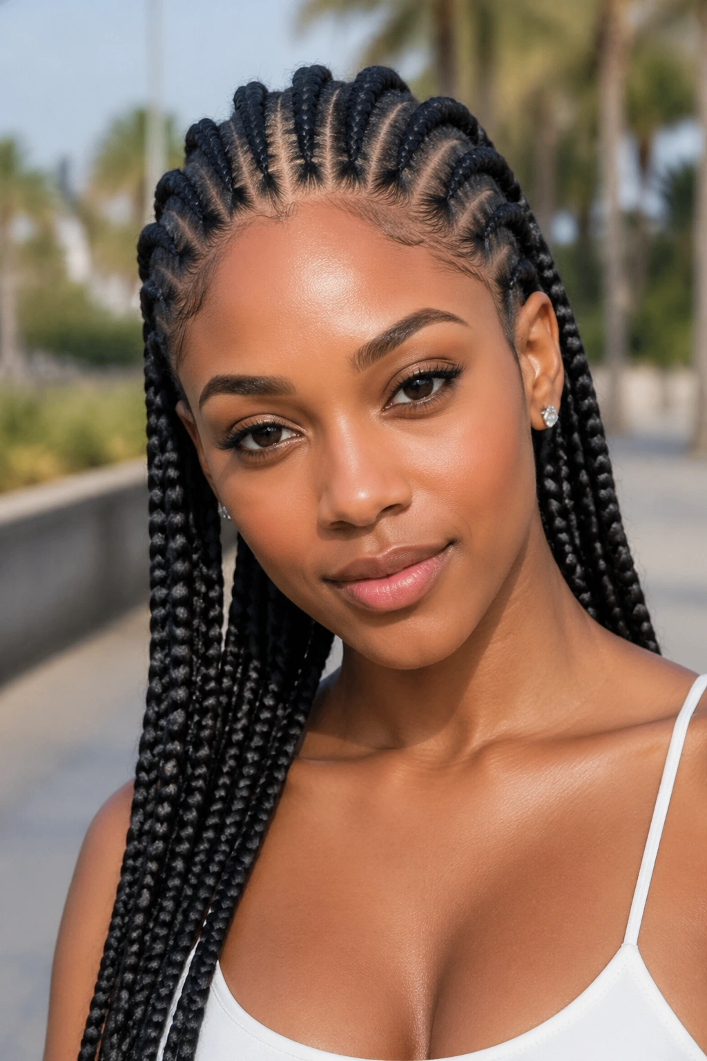 Close-up of a person with cornrows/box braids