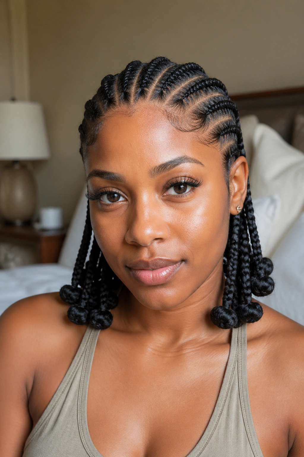 Real woman with cornrows ending in Bantu knots