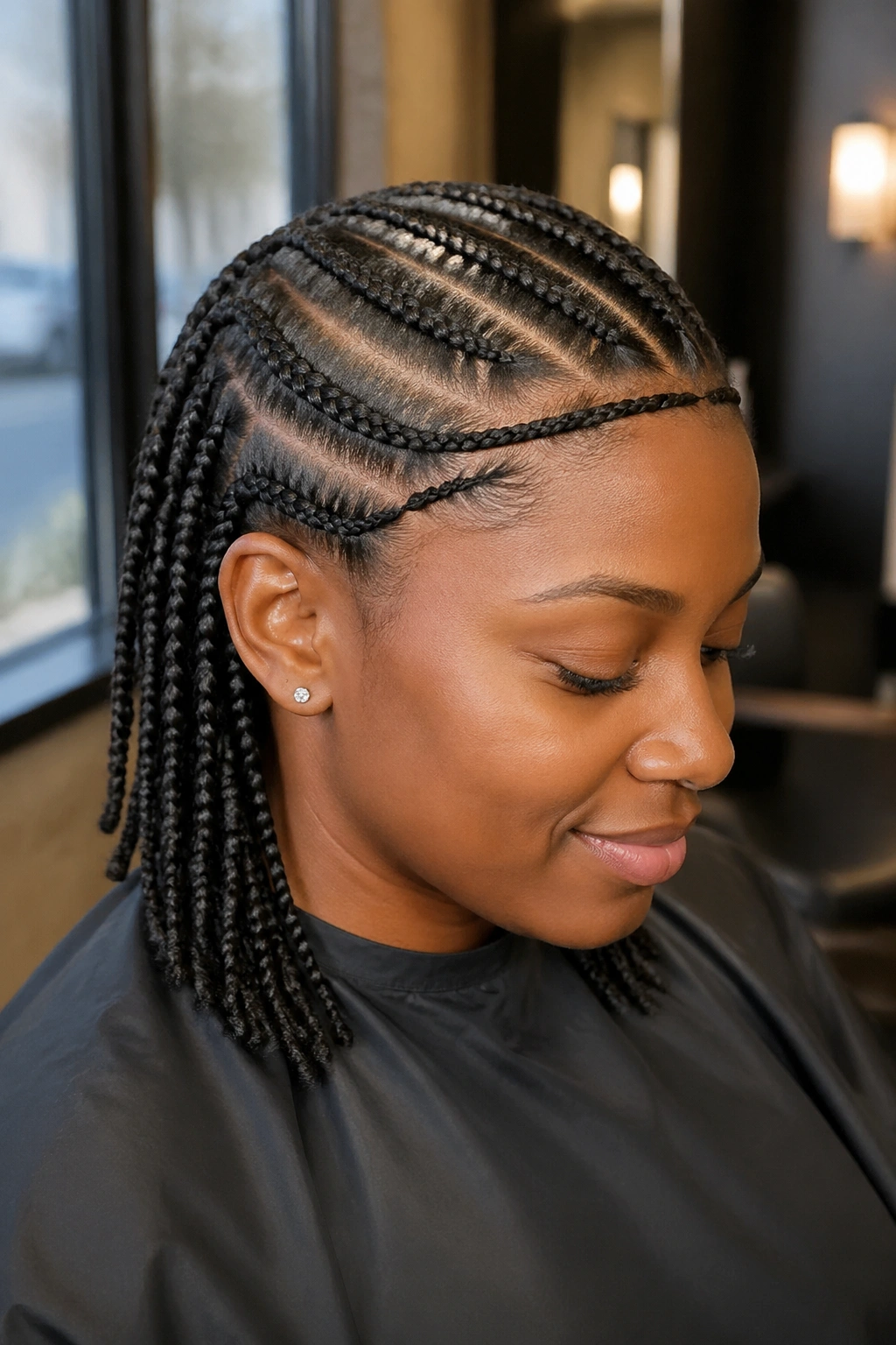 Close-up of cornrows with front twist detail on a real woman