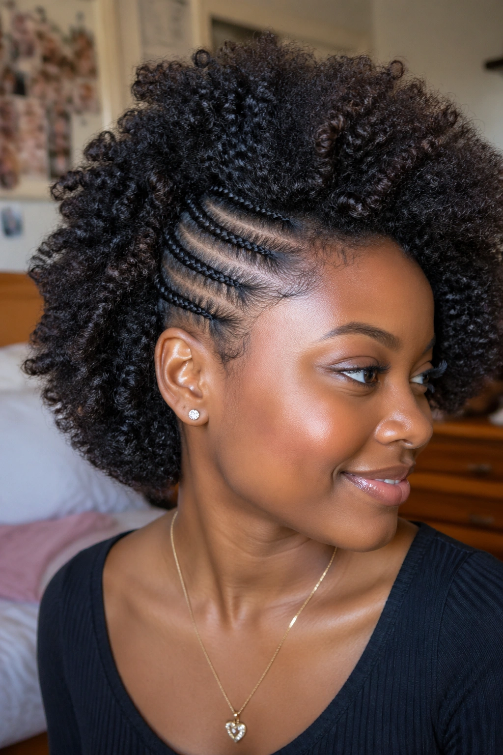 Close-up of a real person with crochet natural hair protective style