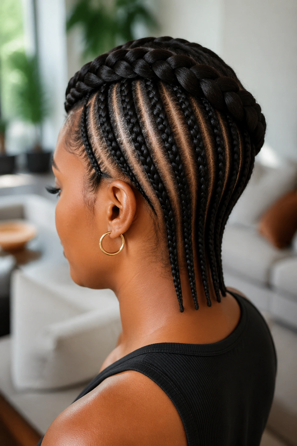 Close-up of crown braid with straight-back nape on a real person
