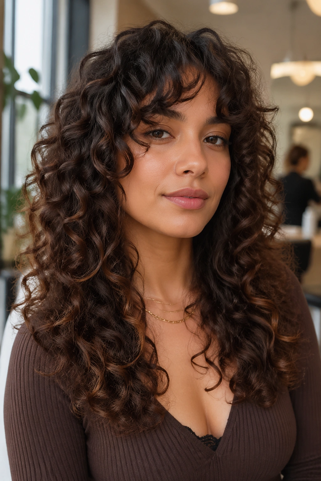 Portrait of a person with distinct curl type and layered curls.