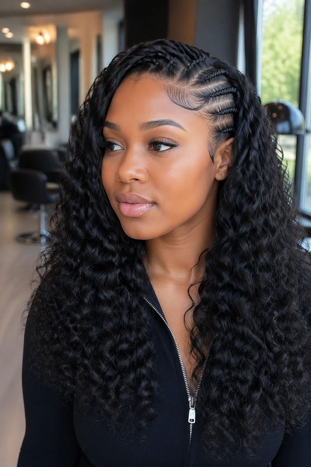 Close-up of a real person showing defined curly weave texture.