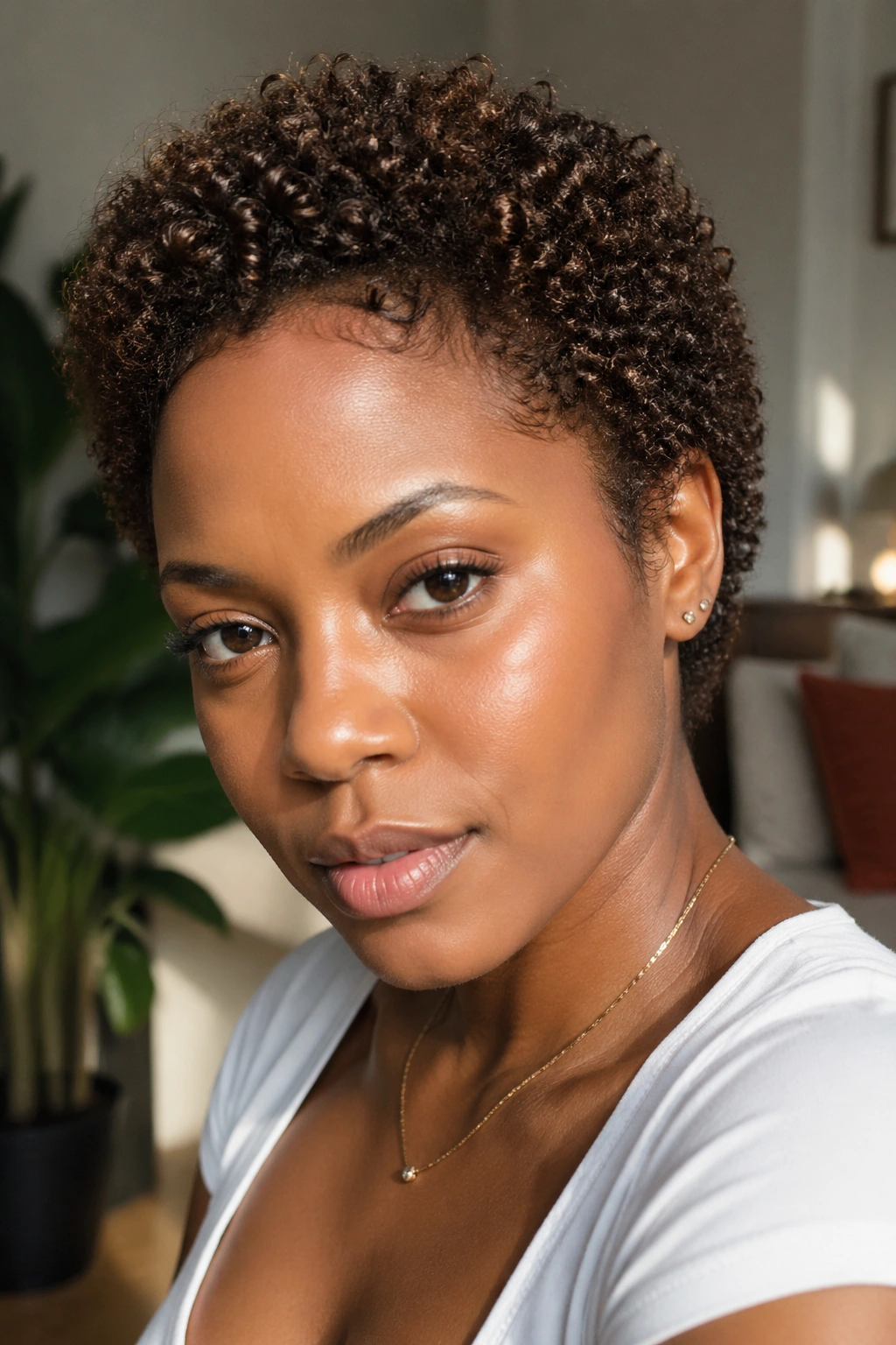 Natural dark brown hair with warm undertones on a real person, close-up portrait