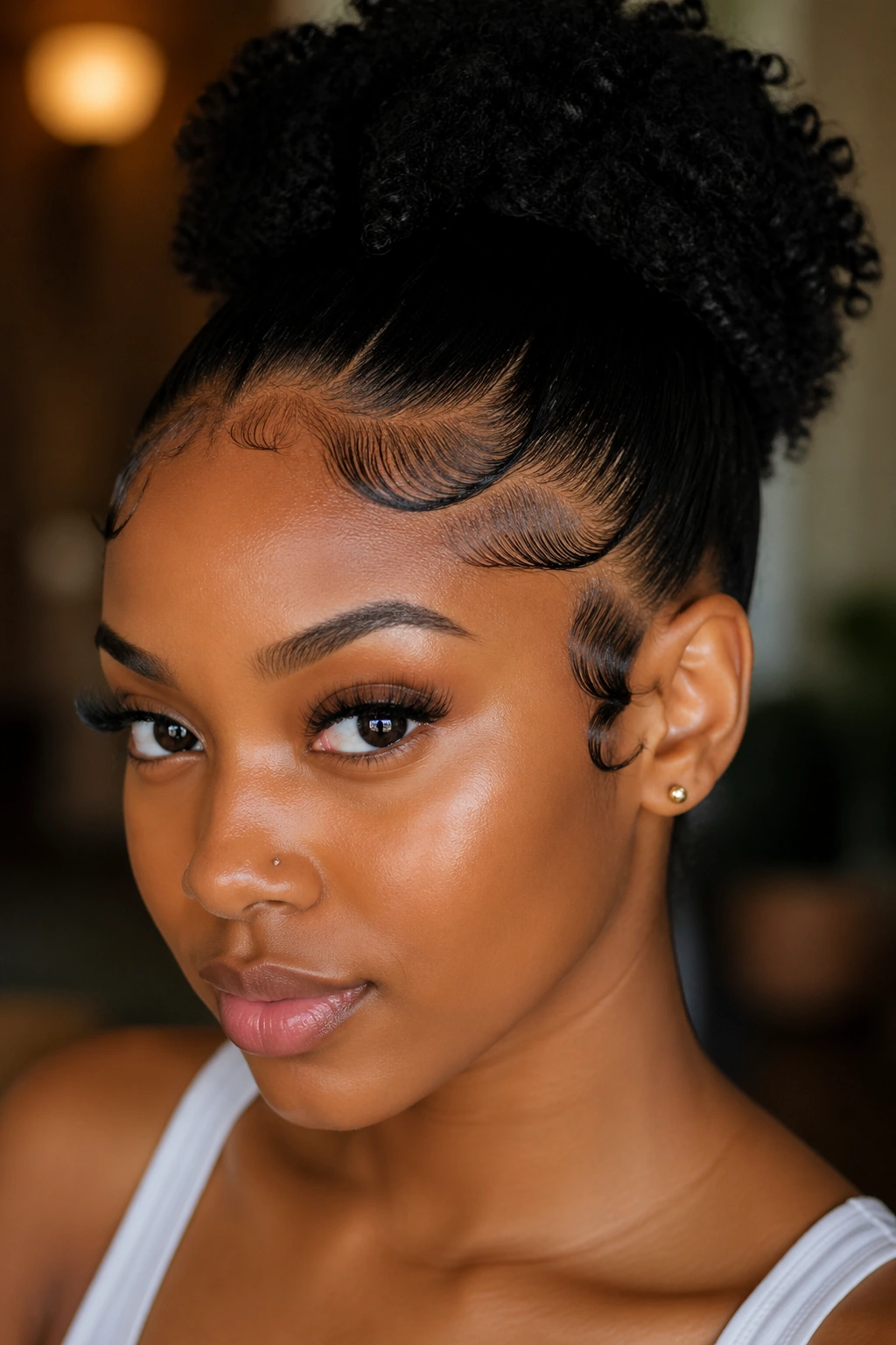 Close-up of a real person with laid edges along the hairline