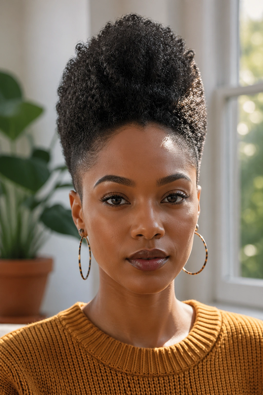 Portrait of a person with an elongated oval afro silhouette
