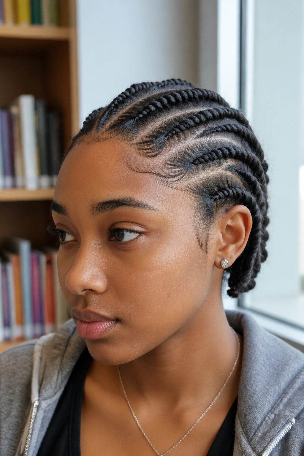 Real person with flat twists lying flat against the scalp