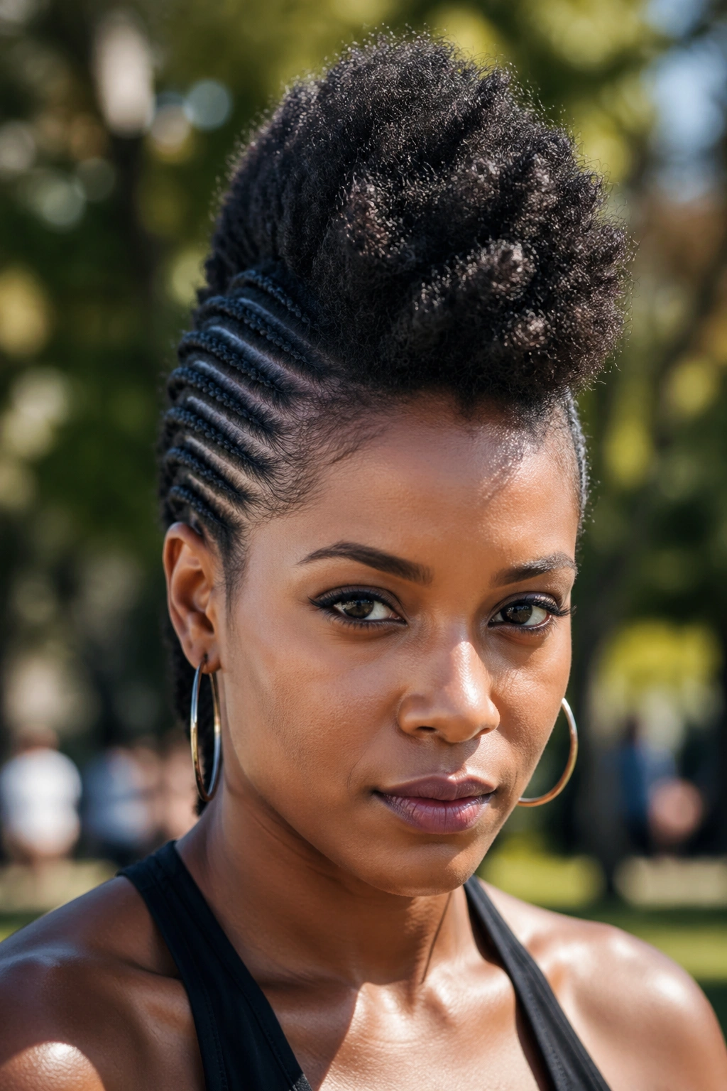 Portrait of a person with frohawk and braided sides