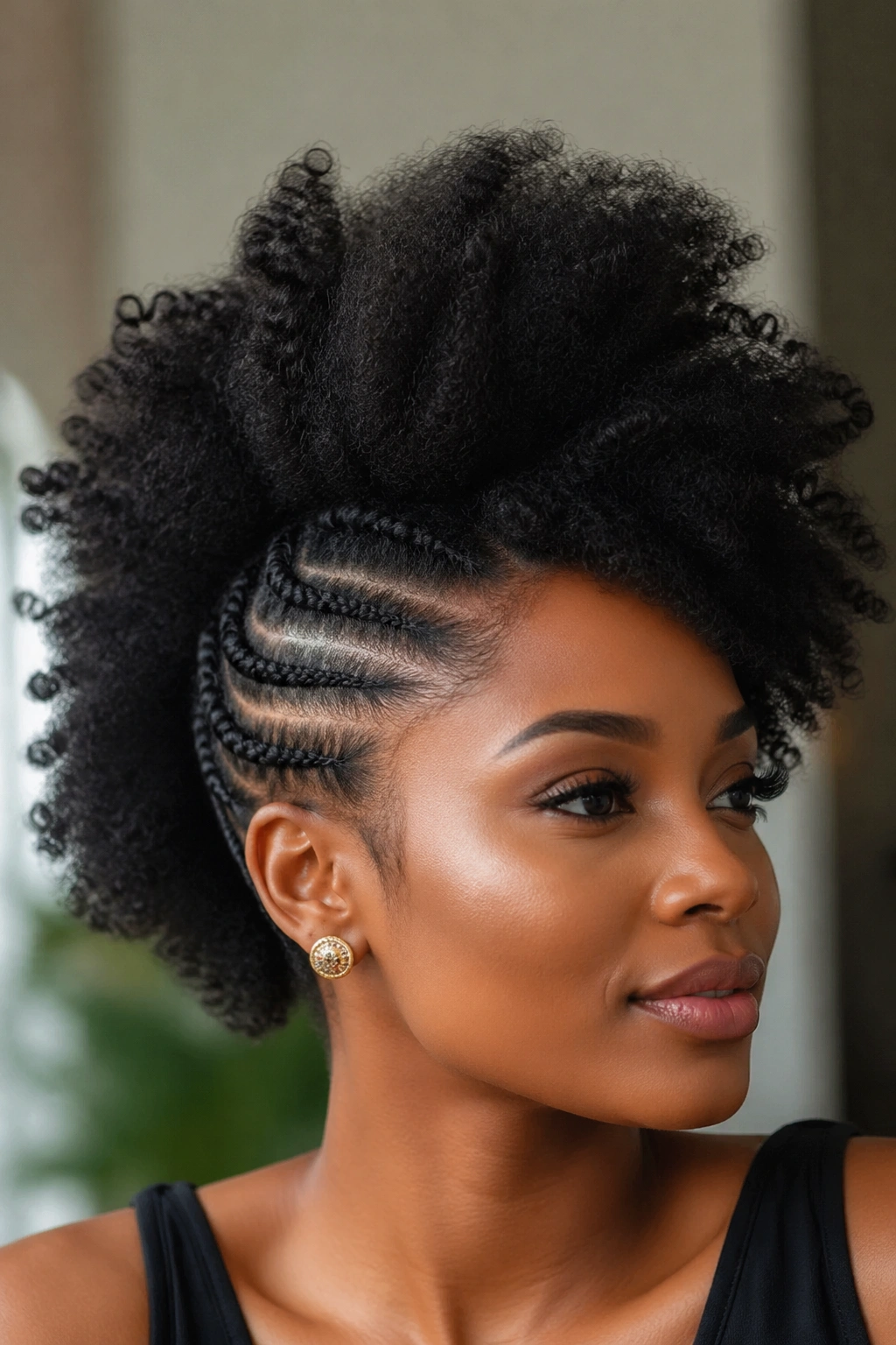 Real person with dramatic frohawk on thick hair