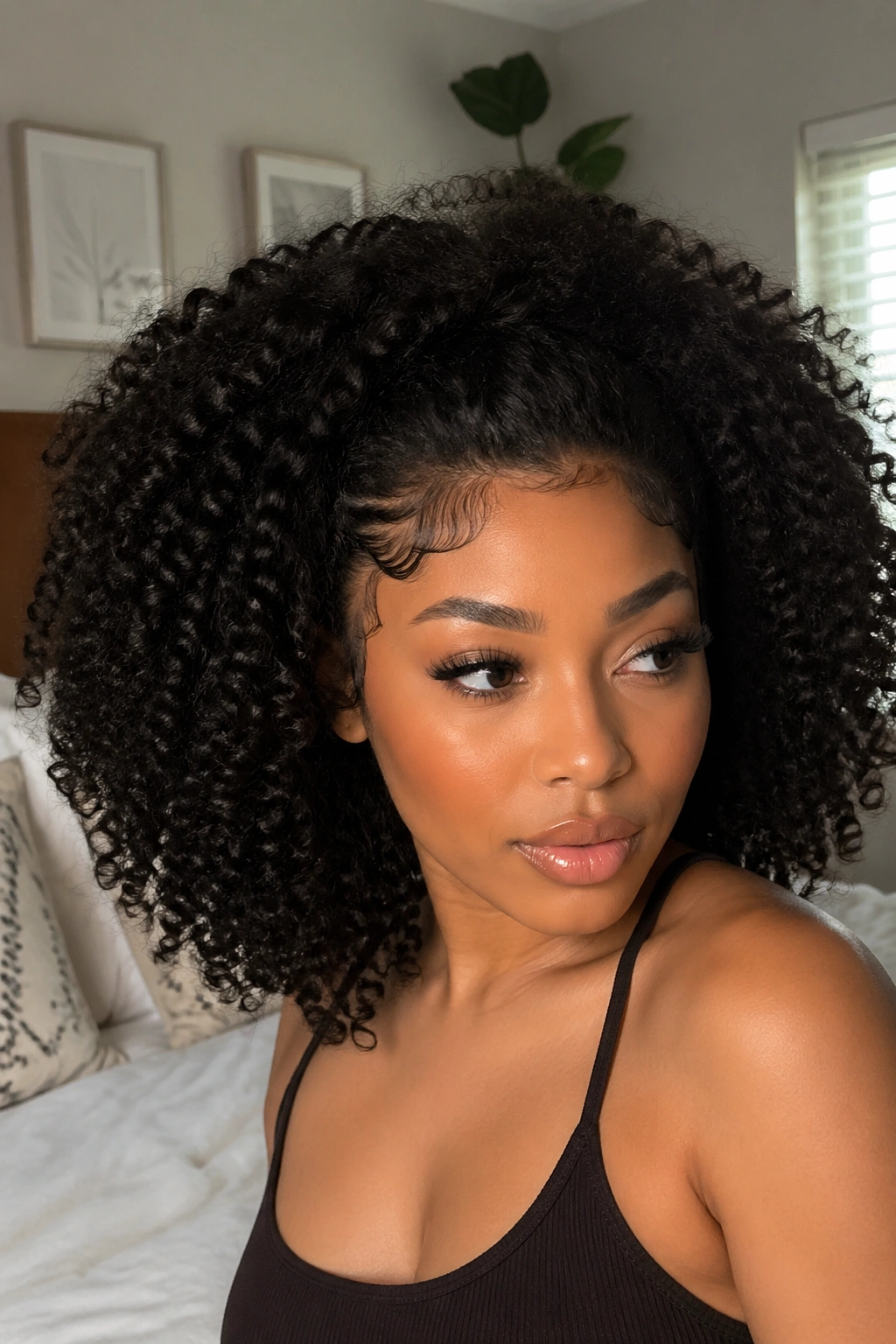 Real woman wearing The Full Lace With Baby Hair wig showing baby hairs