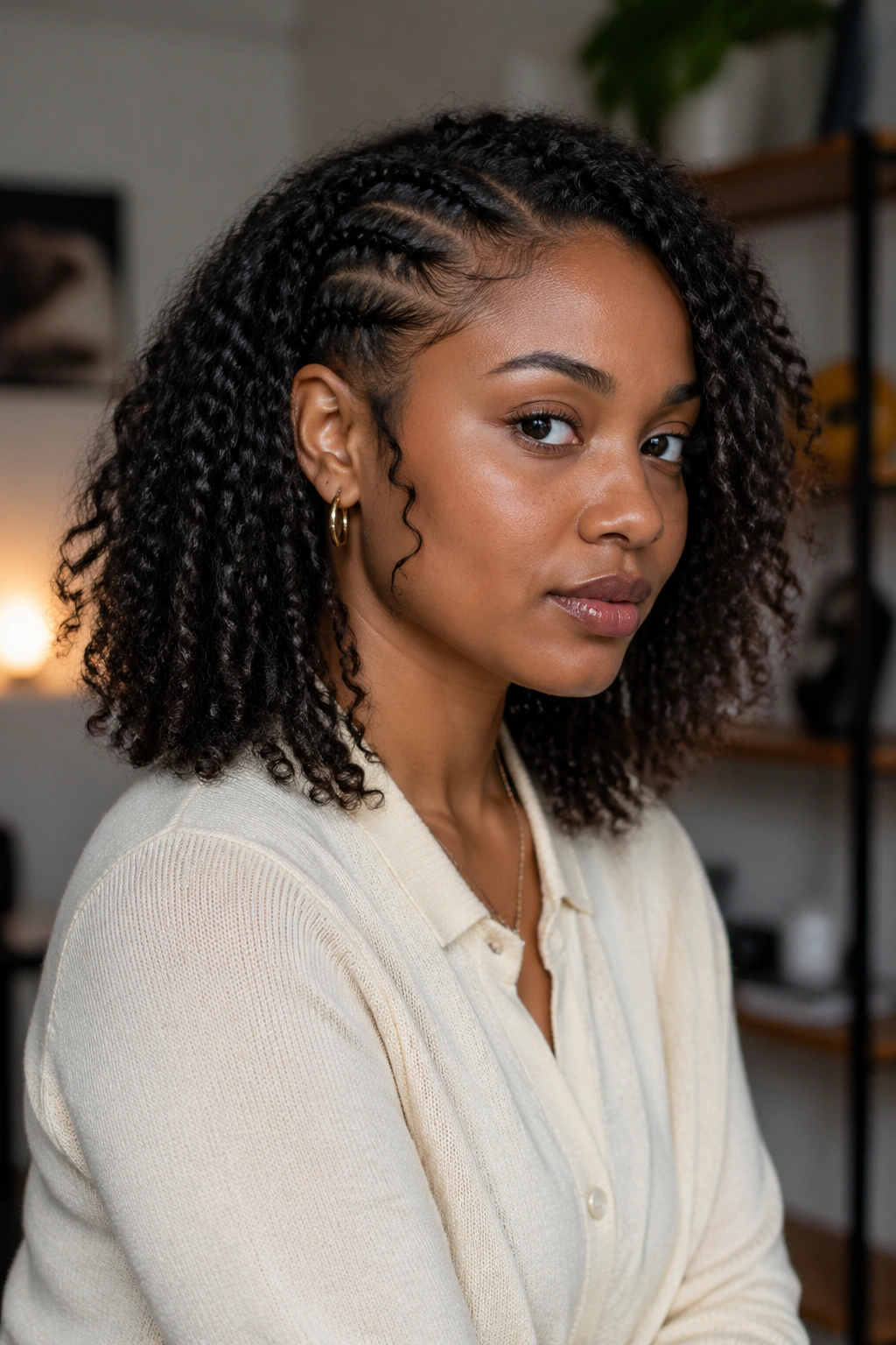 Shoulder-length hair texture on a real person in a portrait