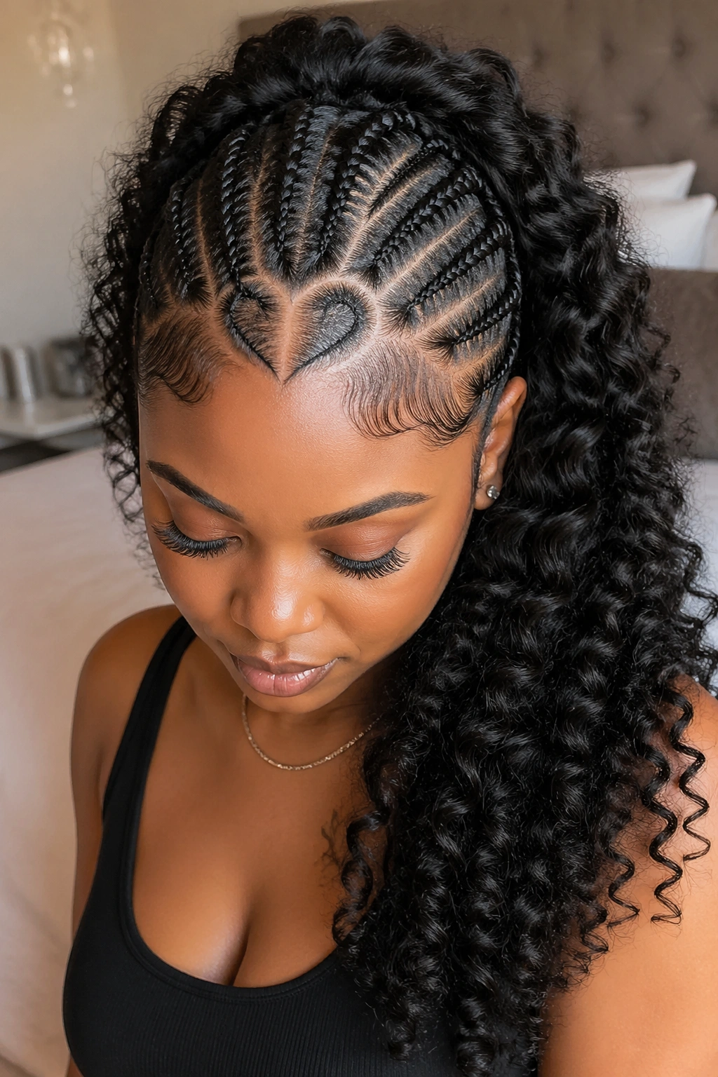 Real person with heart-shaped front cornrow detail
