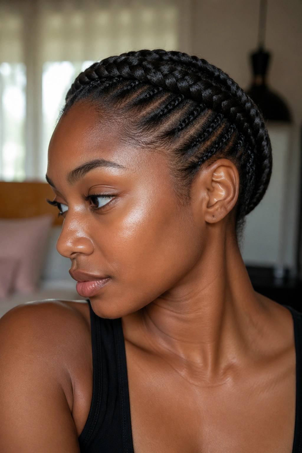 Close-up of halo cornrows on a real person
