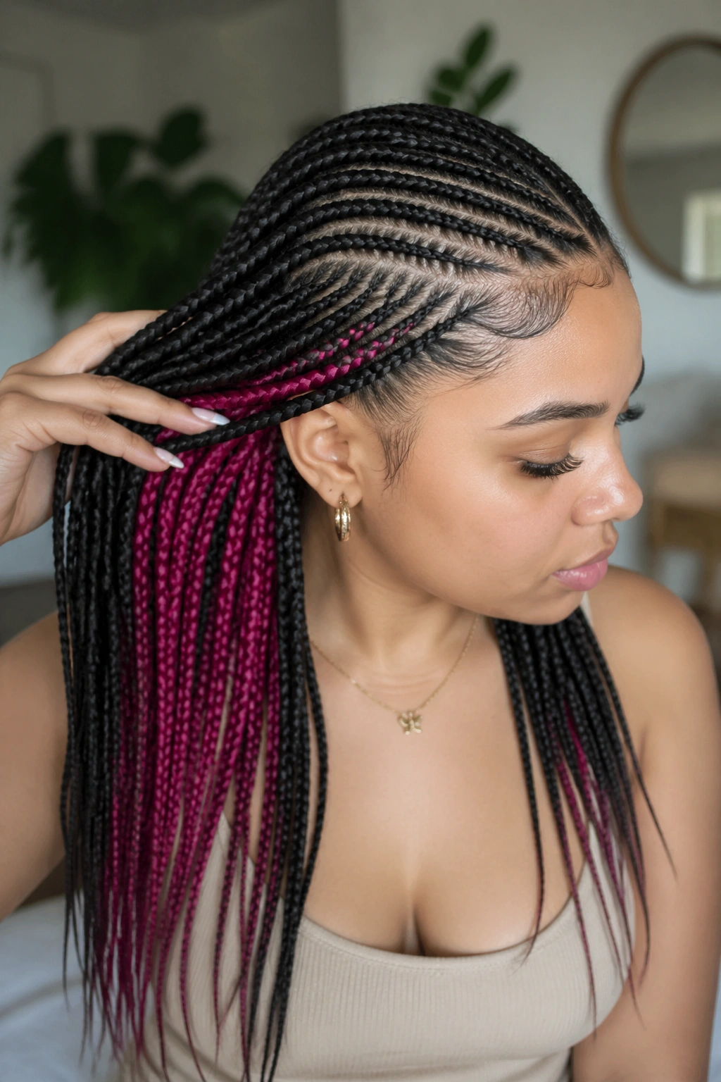 Close-up of real person with hidden-pop ombre showing undersides of cornrows