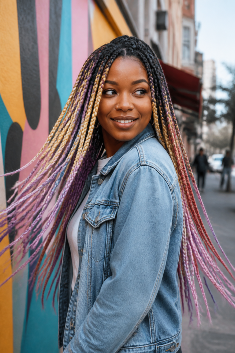 15 Ombré and Rainbow Box Braids