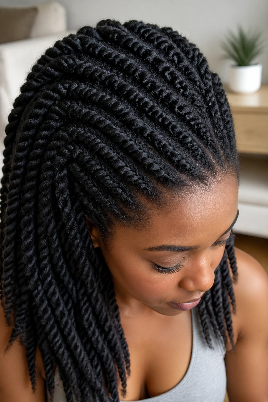 Close-up of Invisible Part Marley Twists on a real woman