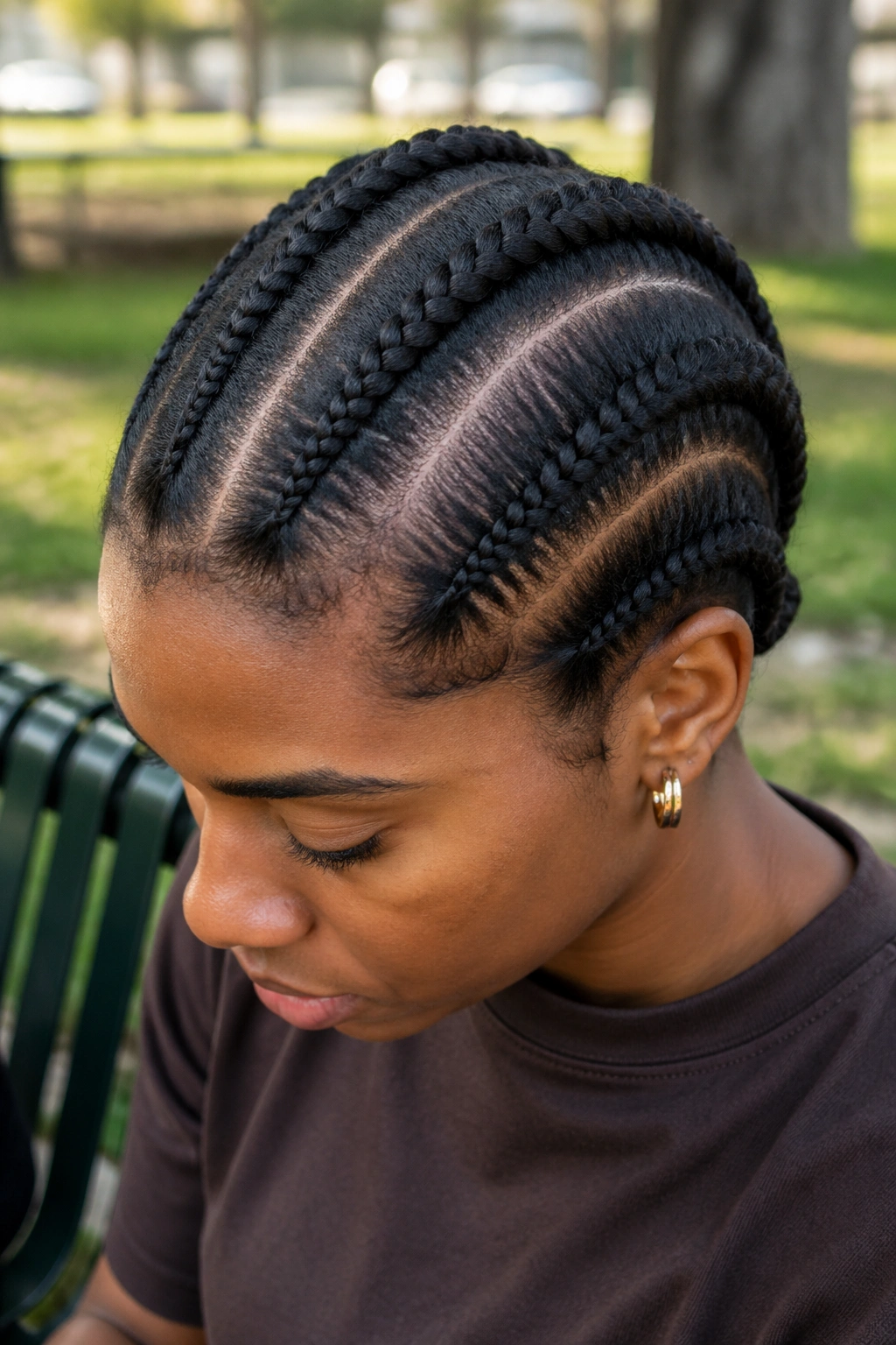 Real person with jumbo cornrows running straight back