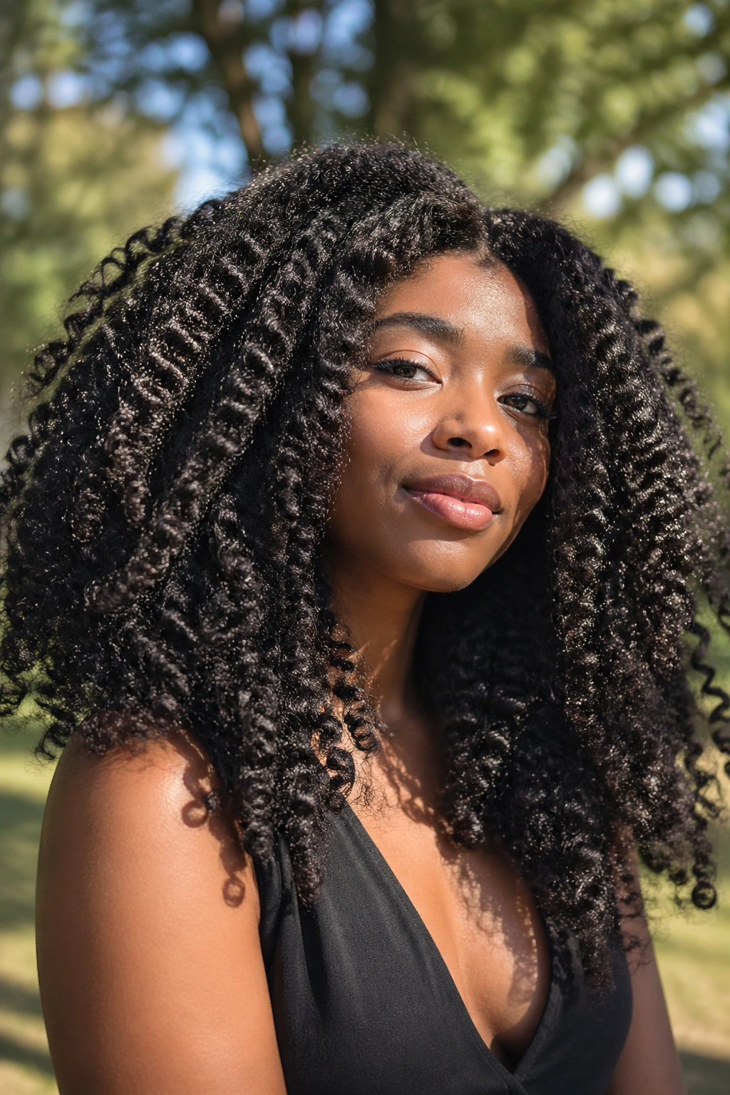 Close-up of a person with jumbo twist-out hair coverage around the head