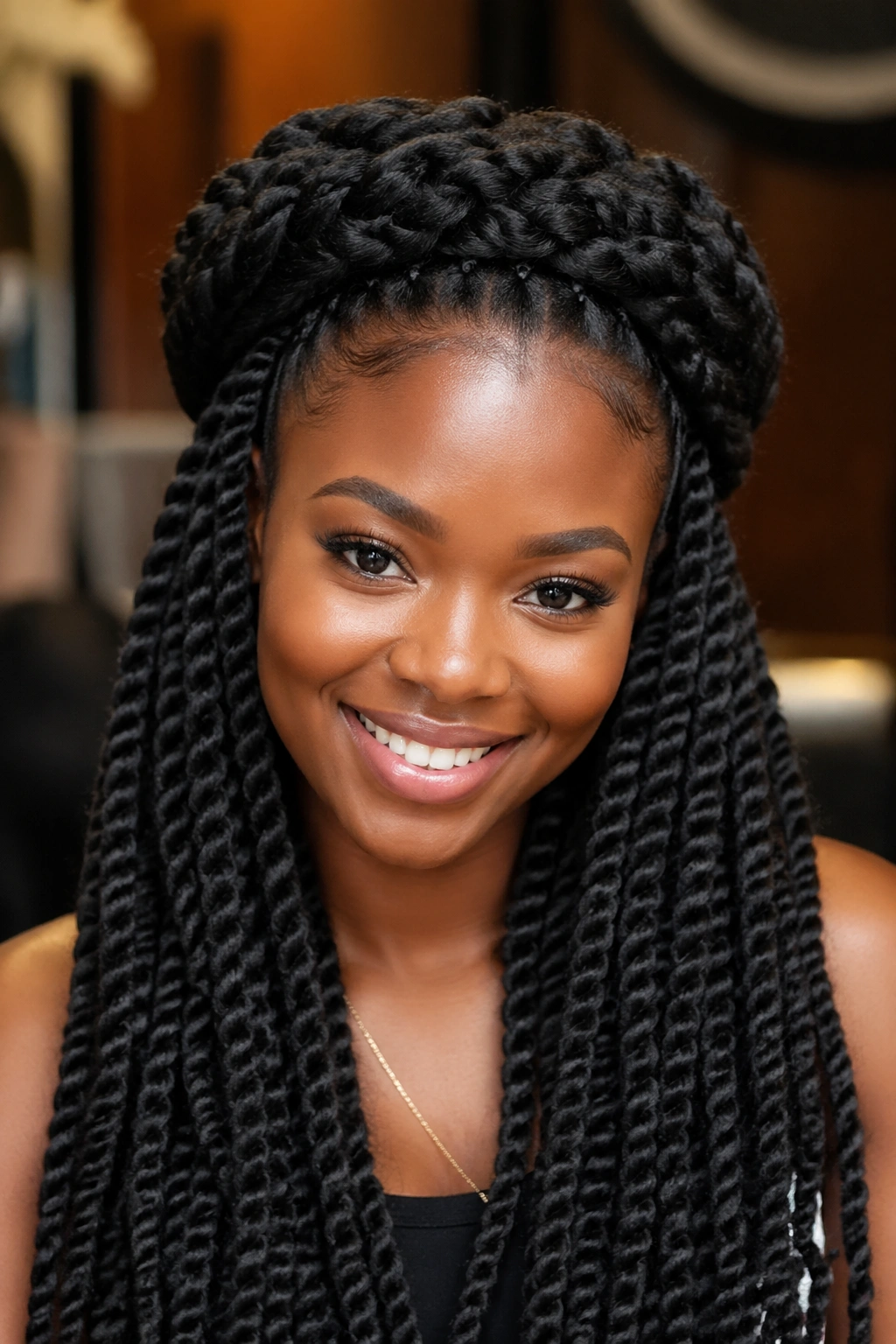 Close-up of Marley Twist Crown Braid on a real person