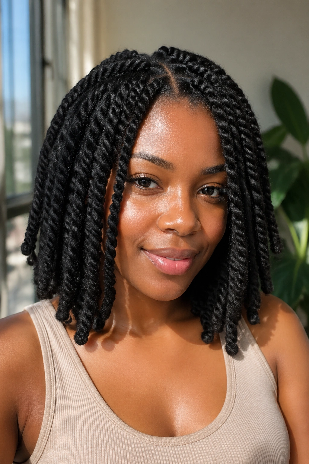 Close-up of real woman with Marley twists, matte finish