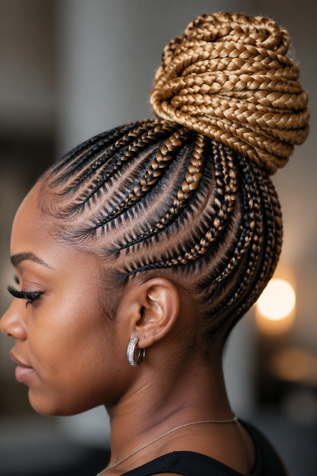 Portrait of a woman with an ombre kanekalon bun