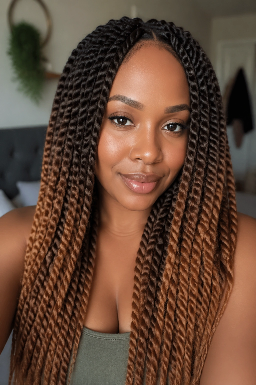 Front view of Ombre Marley Twist from Root on a real woman