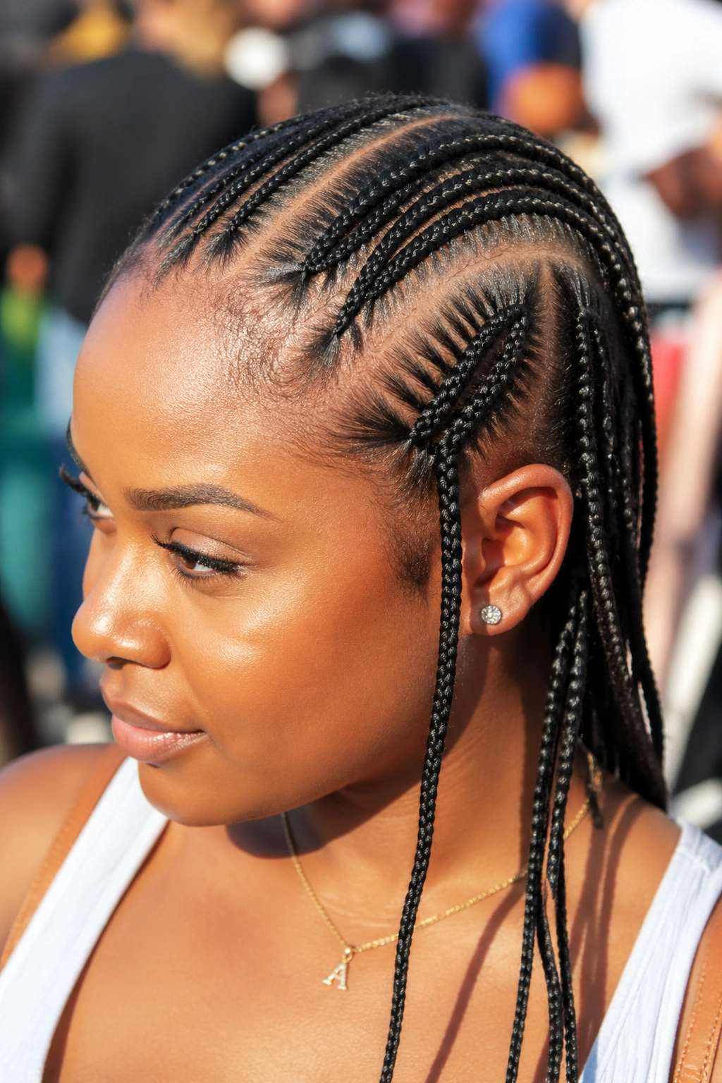 Close-up of braids with spaces between sections and visible scalp.