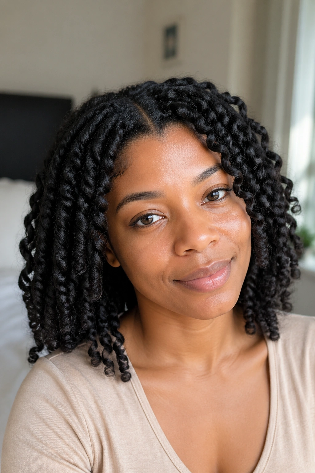 Close-up of a real woman with overnight band-out stretched sections.