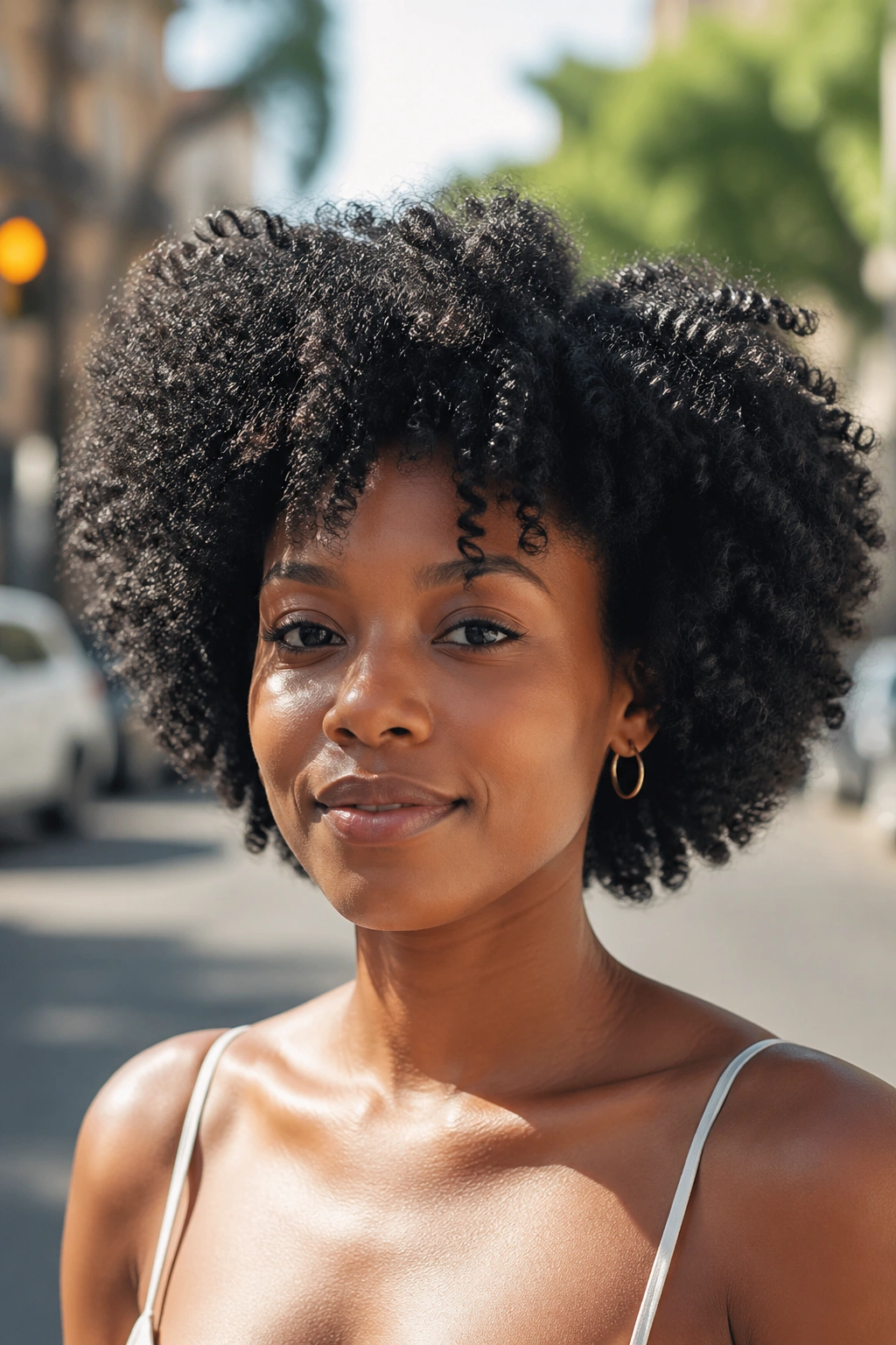 Close-up of picked-out twist-out afro on a real person.