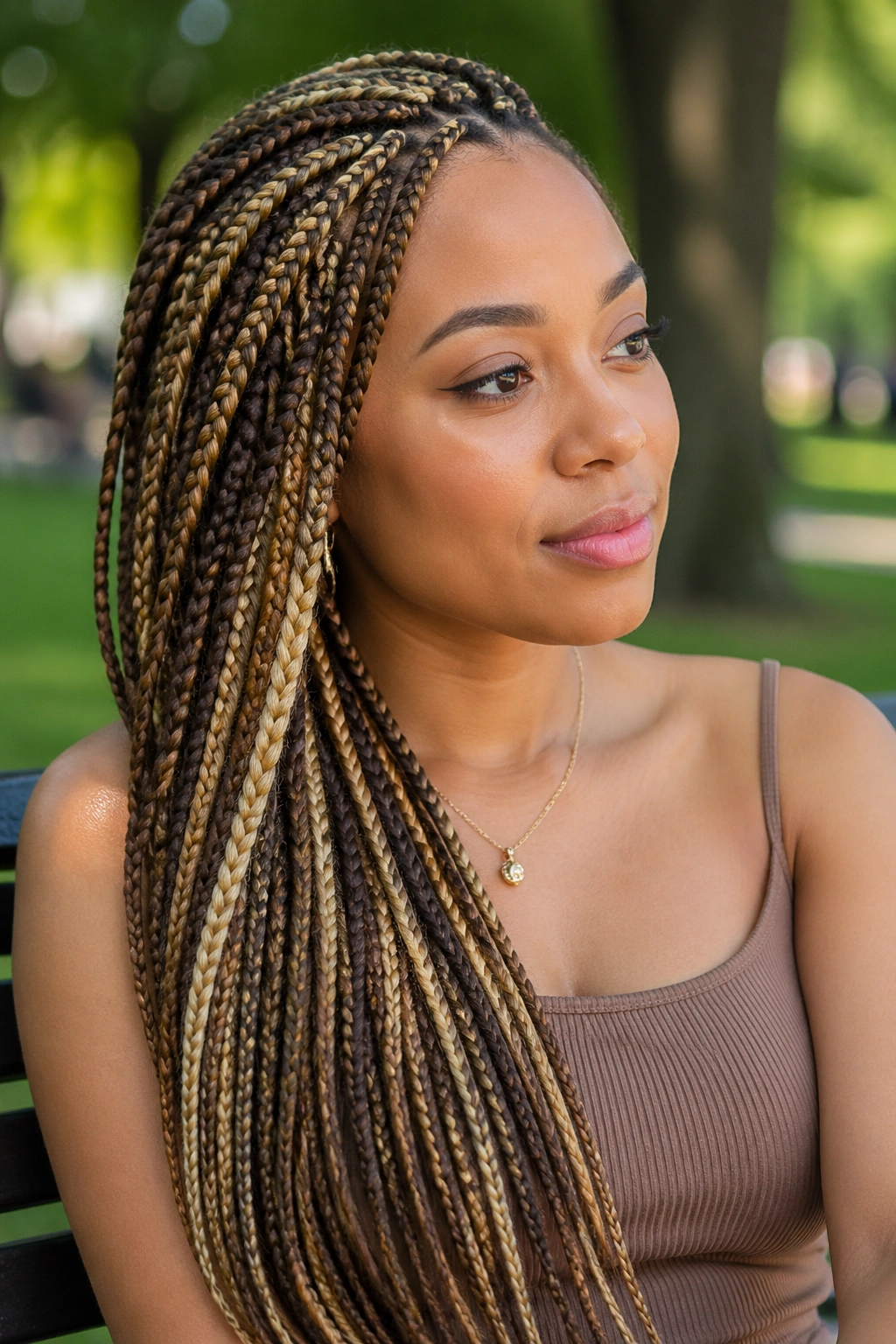 Close-up of a person with protective hairstyle featuring blonde extensions