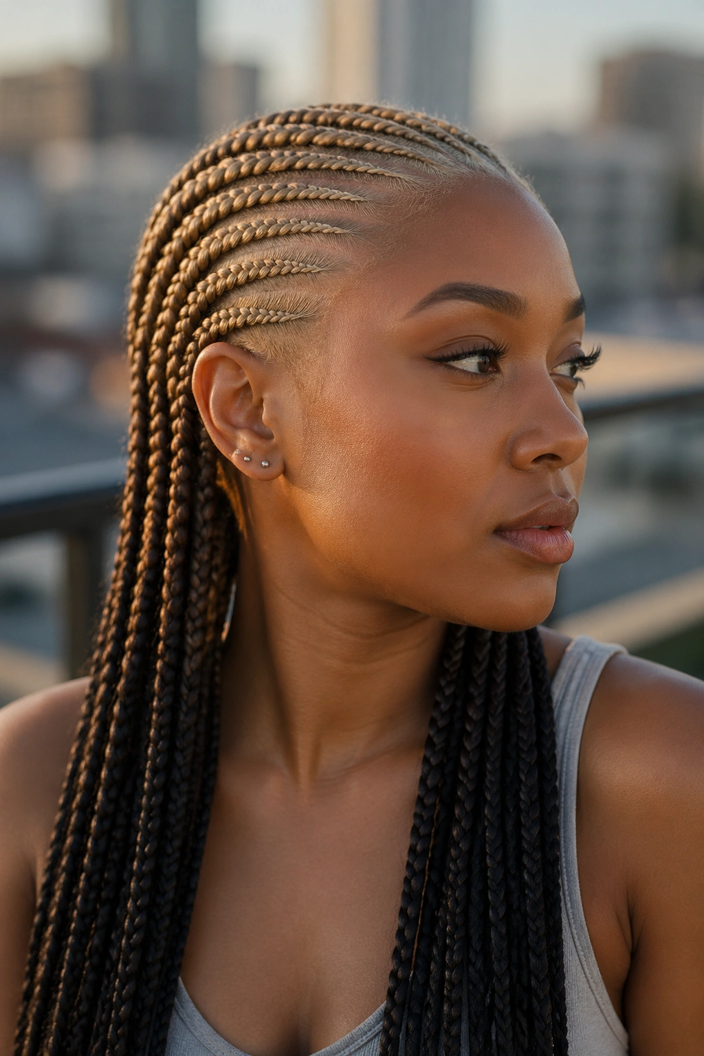 Close-up of a real person with light roots fading to darker ends in reverse ombre