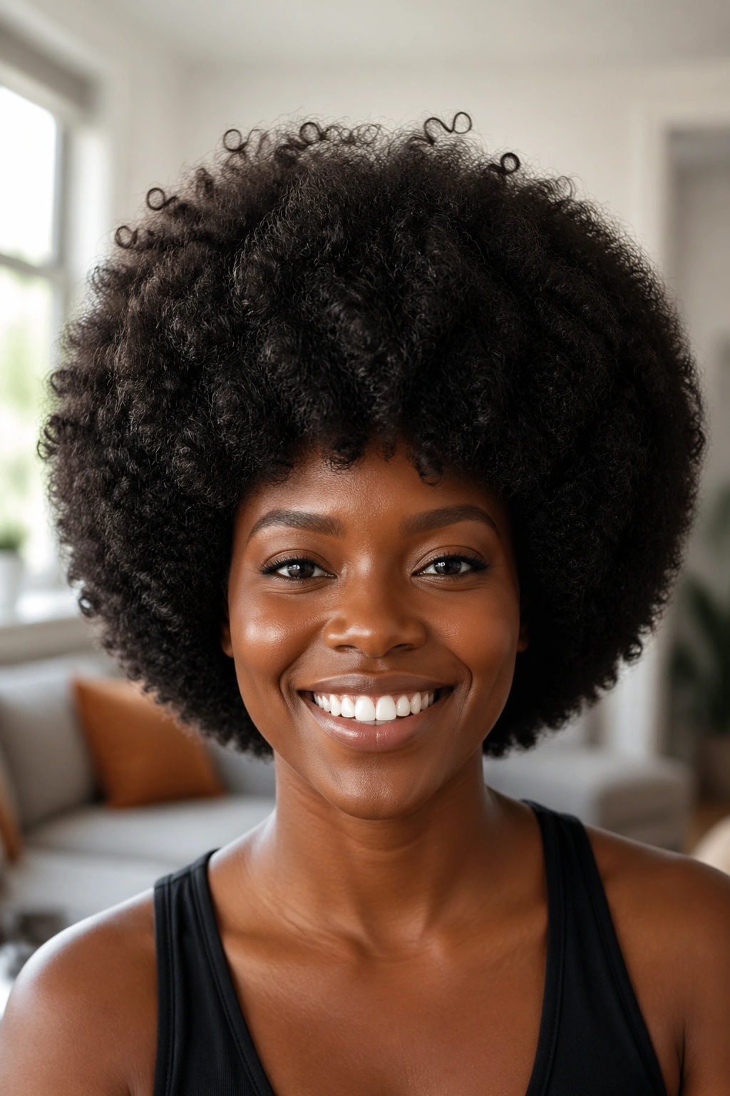 Real person with a classic rounded sphere afro