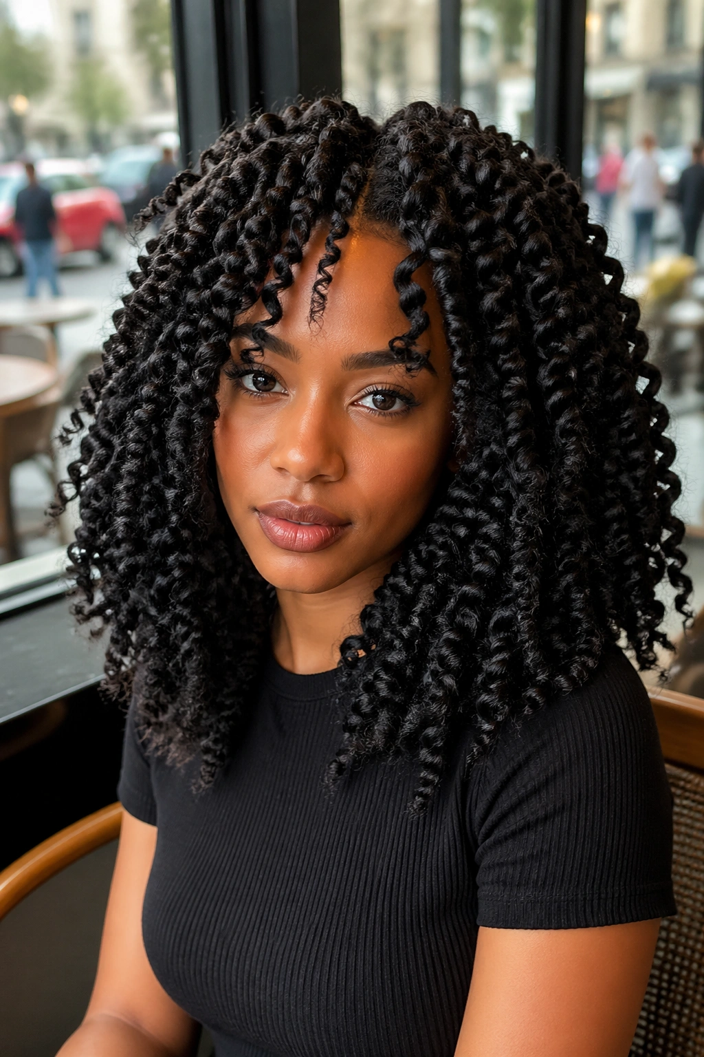 Close-up of a real woman with butterfly/spring twists