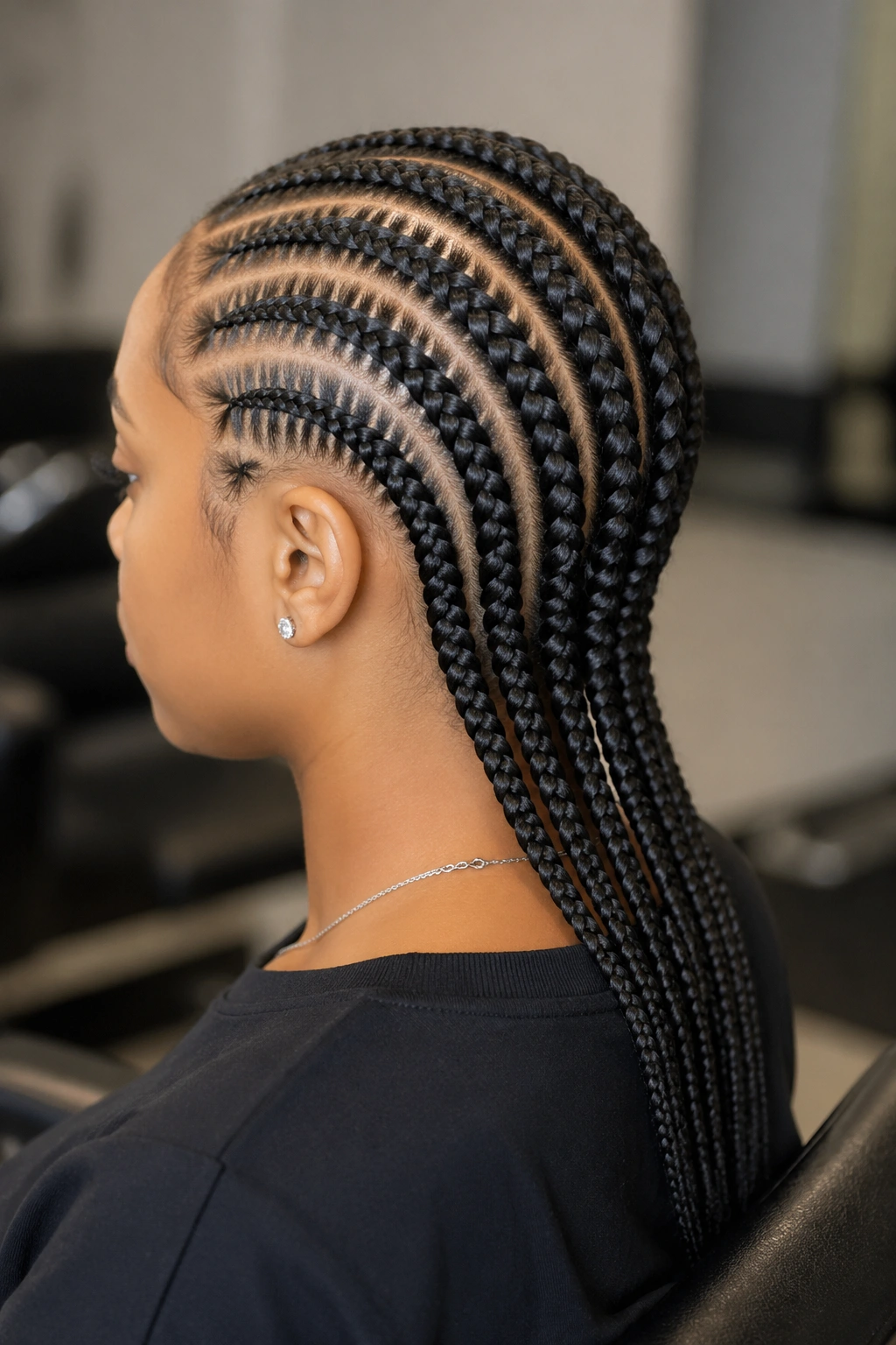Portrait of person with classic straight-back feed-ins showing taper
