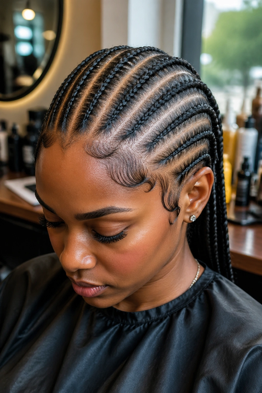 Close-up portrait of a real person with slicked edge designs