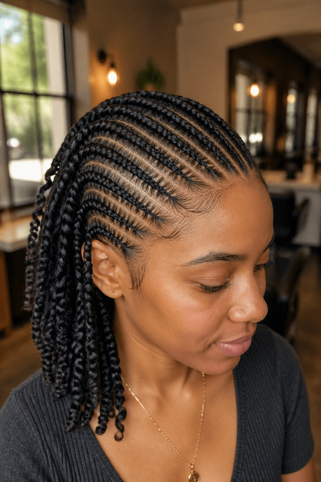 Close-up portrait of a real person with twist-out tips at the ends