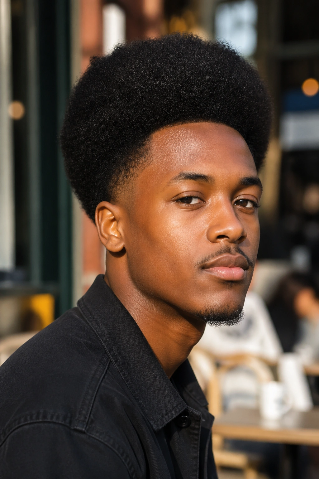 Portrait of a real person with tapered afro silhouette