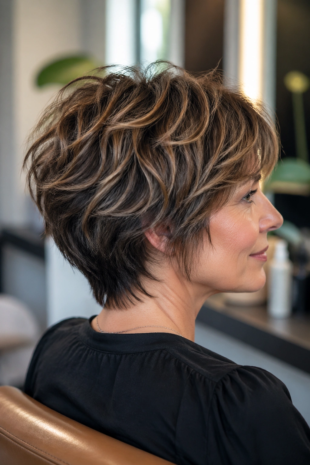 Portrait of real person with tapered shag and stacked back showing back of head