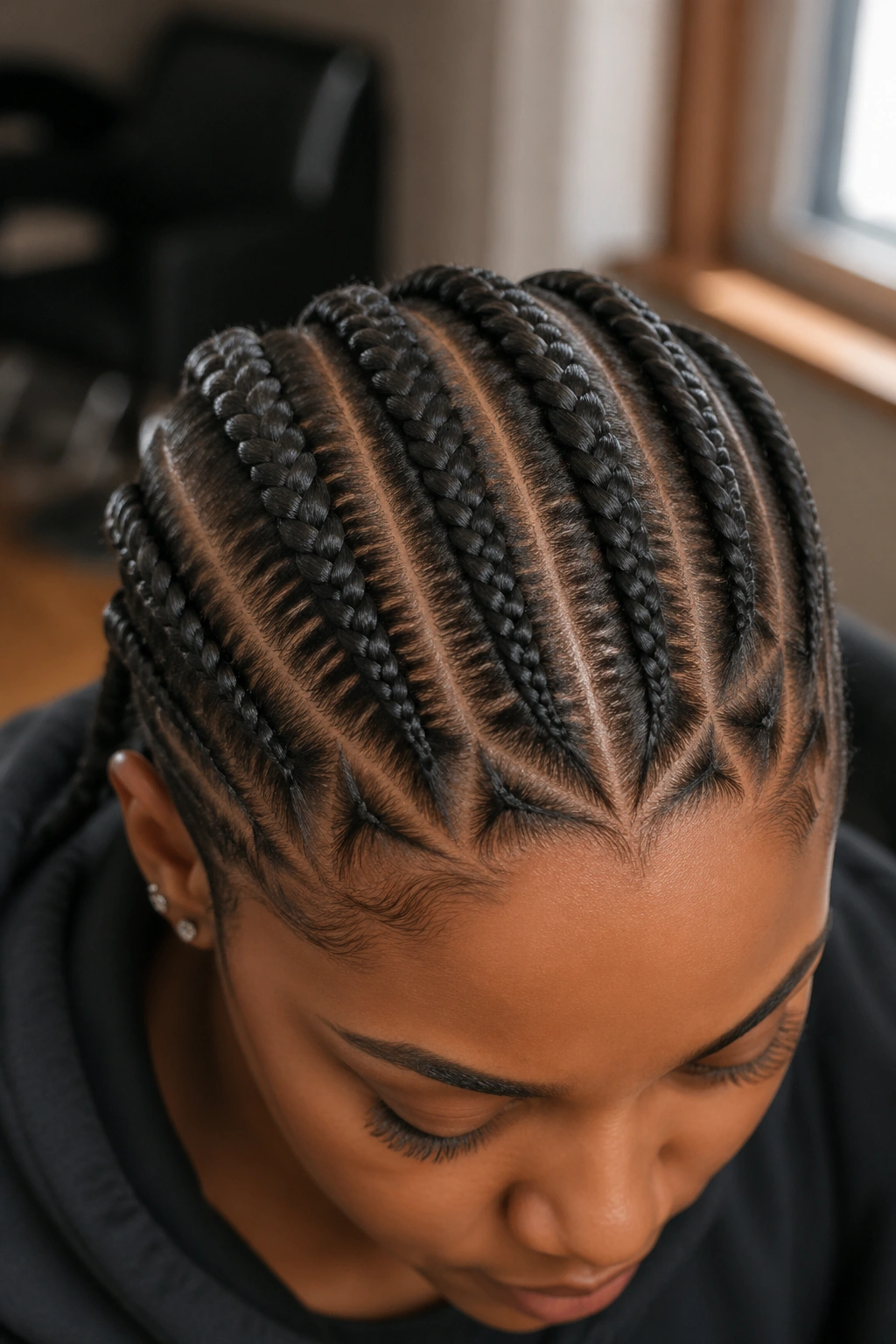 Five triangle parts front with straight-back braids