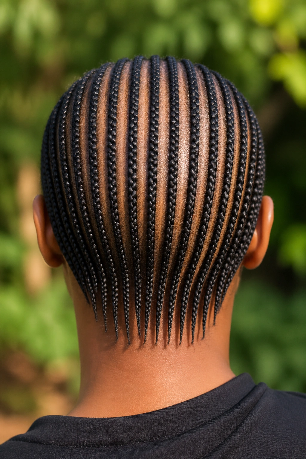 Back view of head with twenty parallel cornrows