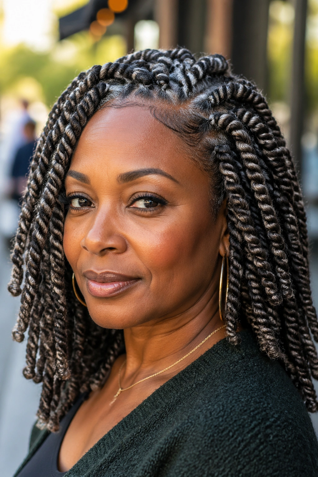 Close-up of a woman with chunky two-strand twists occupying the frame