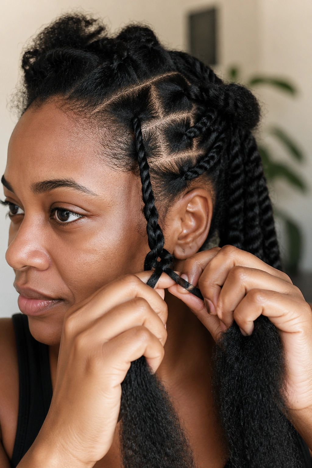 Close-up of two-strand Marley twist being formed on a real person