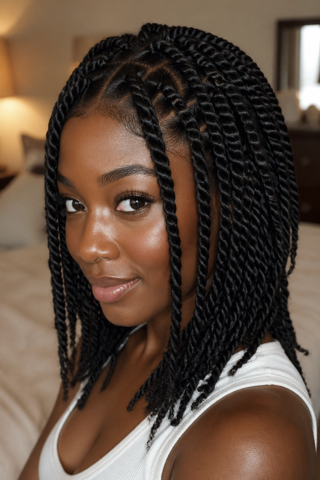 Close-up of two-strand twists on a real person's afro hair