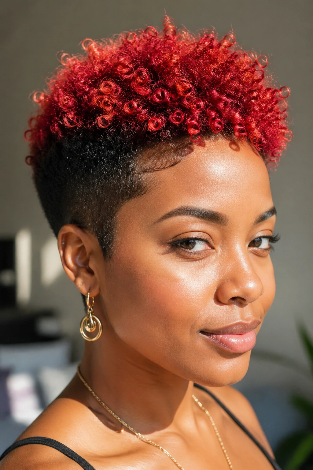 Two-Tone Crown and Sides hairstyle on a real person, close-up portrait with dark sides and bright crown